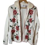 VINTAGE Victoria Jones White Embroidery Christmas Cardigan size L Size L Photo 1