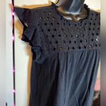 Loft  Black Cotton Eyelet Ruffle Trim Top Small EUC Photo 2