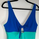 J.Crew L Swim One Piece Bikini Blue Color Block V Neck Photo 8