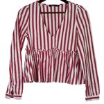 ZARA striped Long Sleeve Peplum Fitted Bodice Lightweight Blouse S Red White Photo 12