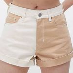 PacSun Mom Shorts Two-tone Color Block Cuffed Jean Women's 28 Beige Photo 0