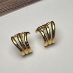 Swavorski Napier Gold Tone Large Curved Stud Pierced Earrings Signed Photo 2