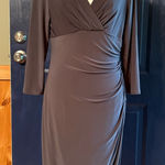 Ralph Lauren Lauren Womens Gray Faux Wrap Sheath Midi Dress Size 10 Photo 0