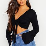 Boohoo Cropped Tie Front Top With Flare Sleeves Photo 0