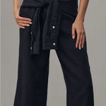 Anthropologie Linen Shirt Tie Capri Pants black size 8 NWT Photo 0