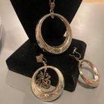 Vintage Silver Etched Hoop Drop Chinese Character Screw Back Earrings Photo 1