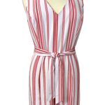 Emma & Michele Women's Jumpsuit V-neck Tie Waist White Red Stripes Size XL Photo 8