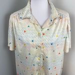 Vintage 70s Colorful Retro Button Down Top Shirt Large White Size XL Photo 1