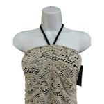 NWT Mossimo Y2K Womens One Piece Swimsuit Halter Top Crochet Beige Black Medium Tan Photo 1