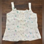 Tommy Hilfiger NWOT  Ivory Sleeveless Blouse Top Size 1X Button Up Back Sailboats Photo 5