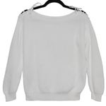 Max Mara  100% Cotton White Boatneck Knit Sweater Tie Detail Size Large Photo 1