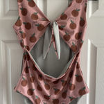 Joie  Womens Large One Piece Swimsuit Taupe Apple Cut out Front‎ Reversible Green Photo 0