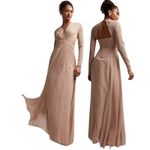 ASOS  DESIGN Love At First Scroll V-Neck Long sleeve Open Back Gown Light Pink 10 Photo 0
