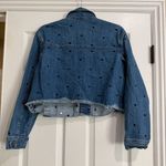 AZOE Polka Dot Denim Jean jacket Cropped Size Medium Blue Photo 5