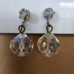 Vintage Aurora Borealis AB Crystal Bead Ball Drop Dangle Clip on Earrings Silver Photo 5