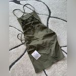 ASOS DESIGN lace-up back structured mini dress with square neck in khaki Photo 4