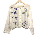 Sloop Jones Art To Wear Crop Button Shirt Women Size Medium White Hand Painted Photo 0