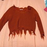 Love Tree burnt orange distressed knit sweater  Photo 0