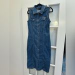 Bebe  Blue Sleeveless Front Button Rhinestone Denim Midi Dress Size Medium M Photo 5