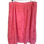 Rachel Parcell Rachel Parcel Linen Coral Pink Eyelet Button Midi Skirt Large Beachy Romantic Photo 0
