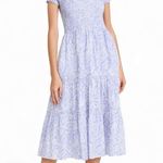 o.p.t Smocked Floral Midi Dress Women’s Size XXS Blue Puff Sleeve Cotton Purple Photo 0