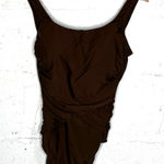 Lands' End Women’s Brown Slender Tummy Control Wrap One-Piece Swimsuit Size 10 Photo 0