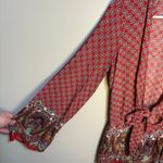 Cotton Candy Red Boho Plunge Tie Front Romper Long Sleeve Small Flowy Shorts Photo 4