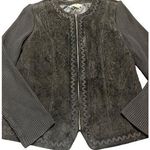 Peter Nygard Womens Black Ribbed Knit & Suede Detailed Sweater Jacket Size M Photo 0