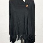 Chatoyant  Big Button Wrap Cardigan Tunic Top Size 2XL Black Knit Fringe Photo 0