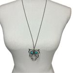 Vintage‎ Owl Necklace Brass? Blue Photo 3