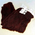 Boot Socks Brown and Cream Cozy Soft & Warm with Ruffle & Button Detail Photo 0
