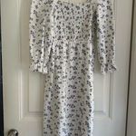 House of Harlow 1960 Linen Floral Smocked Midi Dress White Photo 0