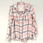 Kut From The Kloth Florence Blouse Women's Small Pink Gray Plaid Long Sleeve Photo 5