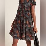 Anthropologie Maeve Tania Tiered Tunic Dress Red White Printed Small V Neck Boho Photo 0