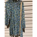 Mango   MNG Tapestry Long Sleeve Mini Dress‎ Floral Flowers Blue Yellow Size 2 Photo 3