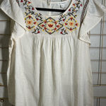 Blu Pepper Cream Boho Embroidered Ruffle Sleeve Top | NWT | Size L | Feminine & Flowy Photo 0
