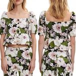 Maje  Top Loflower 100% Cotton Square-Neck Puff Sleeve 70’s Floral Print Sz US S Photo 2