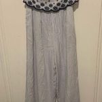 Jessica Simpson  Blue White Striped Eyelet Embroidered Jumpsuit Size Small NWT Photo 0