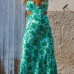 ZARA NEW  SATIN EFFECT CUT OUT DRESS GREEN‎ WOMENS SIZE M V NECK MIDI STRAP Photo 0