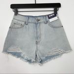 REWASH New  High Rise Distressed Denim Shorts The Wedge Light Blue Photo 1