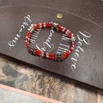 Vintage Handmade Red Beaded Bracelet Retro Floral Photo 3