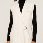 MARINA MOSCONE White Twill Collared Neck Sleeveless Long Wrap Vest size Small Photo 0
