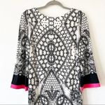 Eliza J  Long Sleeve Black and White Geometric Print Dress Hot Pink Trim Size 2‎ Photo 4