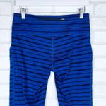 Athleta ‎ Stripe Accelerate Workout Leggings Medium Blue Black Athletic Run Photo 6