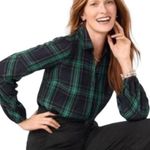 CAbi Big Sir Blue & Green Plaid Button Up Viscose Shirt Women’s Size Medium Photo 0