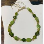 None Beaded Tie String Fashion Statement Necklace Green Photo 3