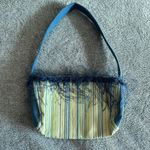 Handmade fabric green & blue striped fringe shoulder bag Photo 0