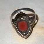 Antique Art Deco Carnelian with Marcasite Halo Sterling Silver Ring size 8.5 Red Photo 5