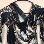 Venus Women’s Chain Feather Animal Print Faux Leather Strappy 7/8 Sleeve Blouse Photo 1