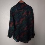 Punch Vintage L Silk Button Down Volcano Sun Pattern Top Blouse Turquoise Tan Green Size L Photo 5